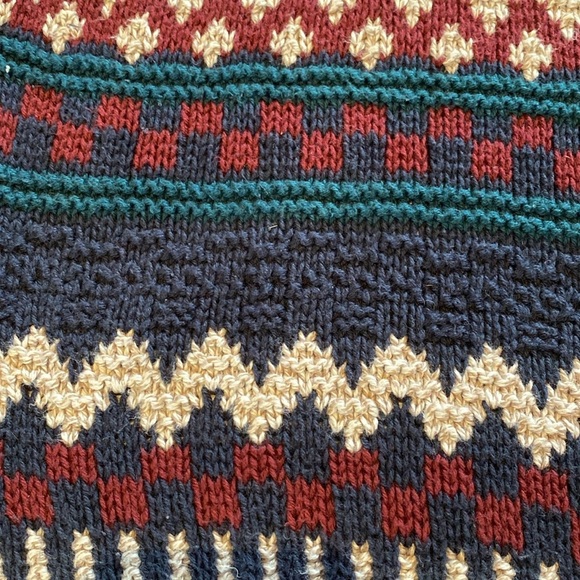 Roundtree 3D Heavy Cotton Textured L/S Crew Neck Sweater Navy Red Cream Green L - Picture 7 of 11